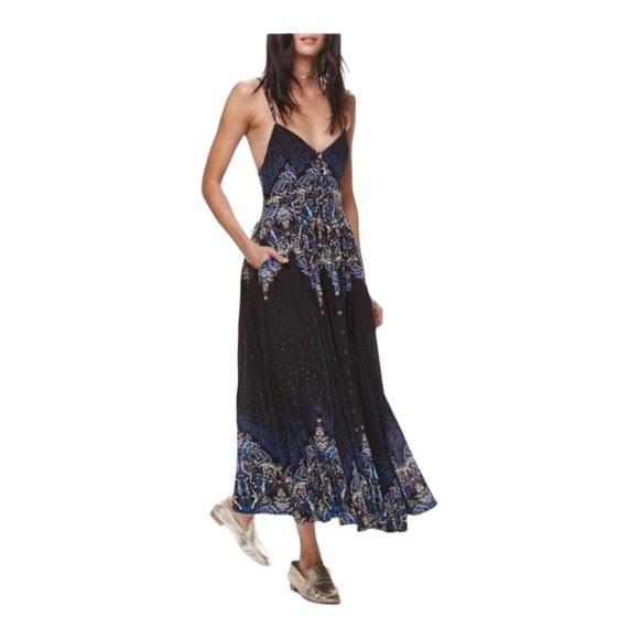 FREE PEOPLE Revolve Black Printed Button Front Sleeveless Maxi Dress Small - Picture 5 of 16
